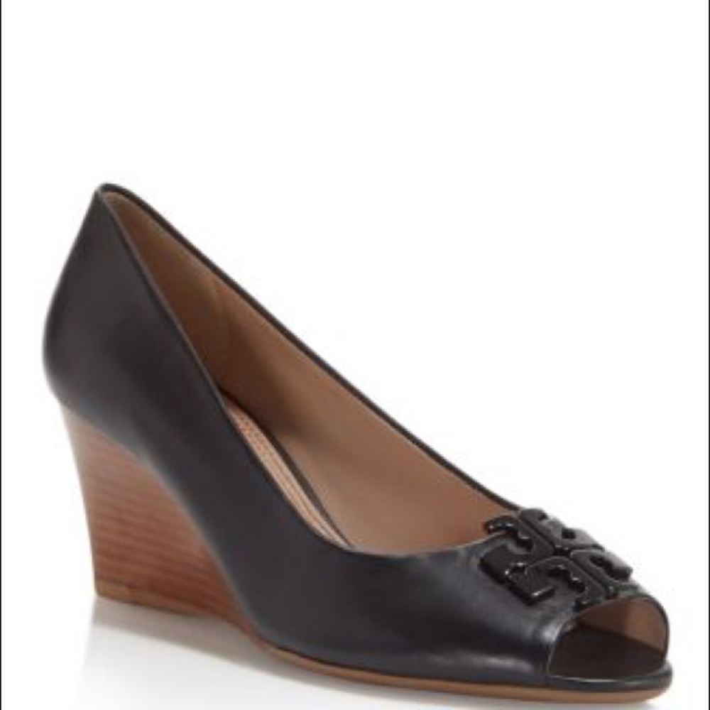 Tory Burch Lowell Peep Toe Wedge Pump in Navy